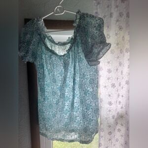 Boho Peasant Top | Turquoise Print | Size M | LOFT